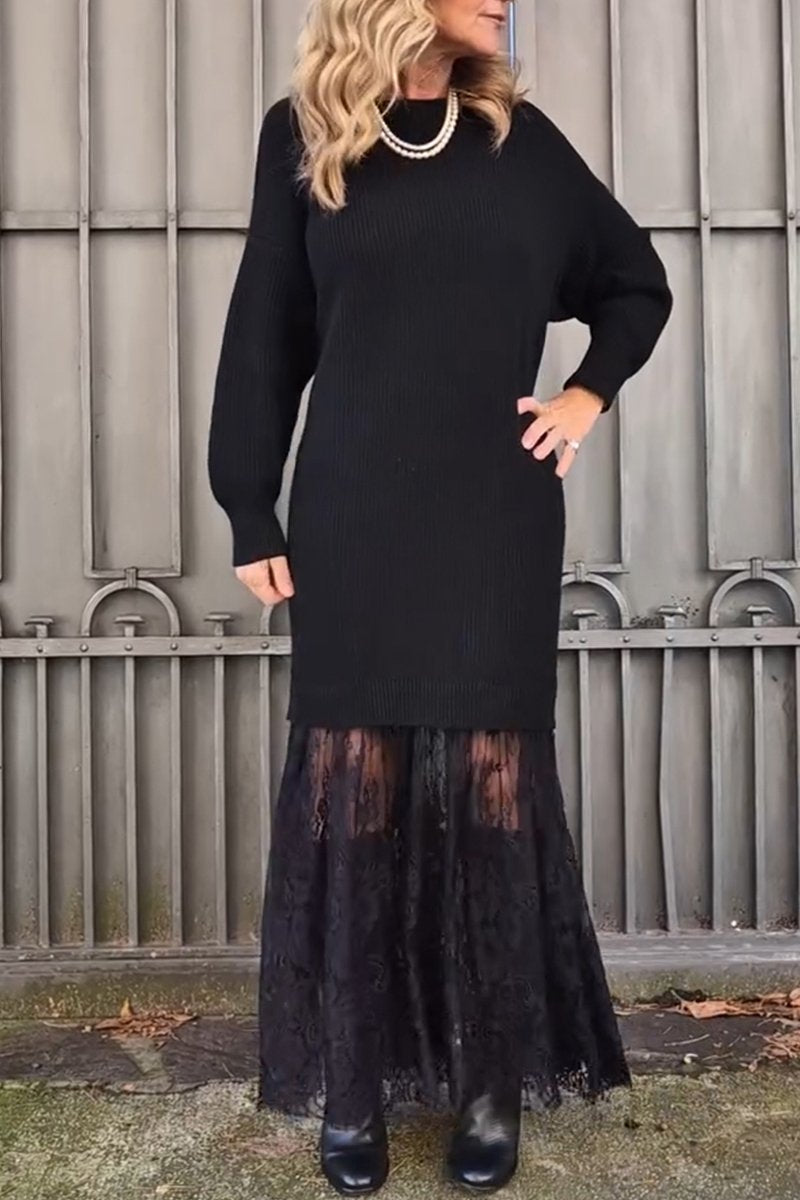 Women's Round Neck Patchwork Lace Dress