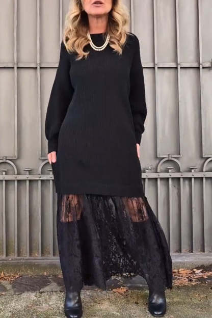 Women's Round Neck Patchwork Lace Dress