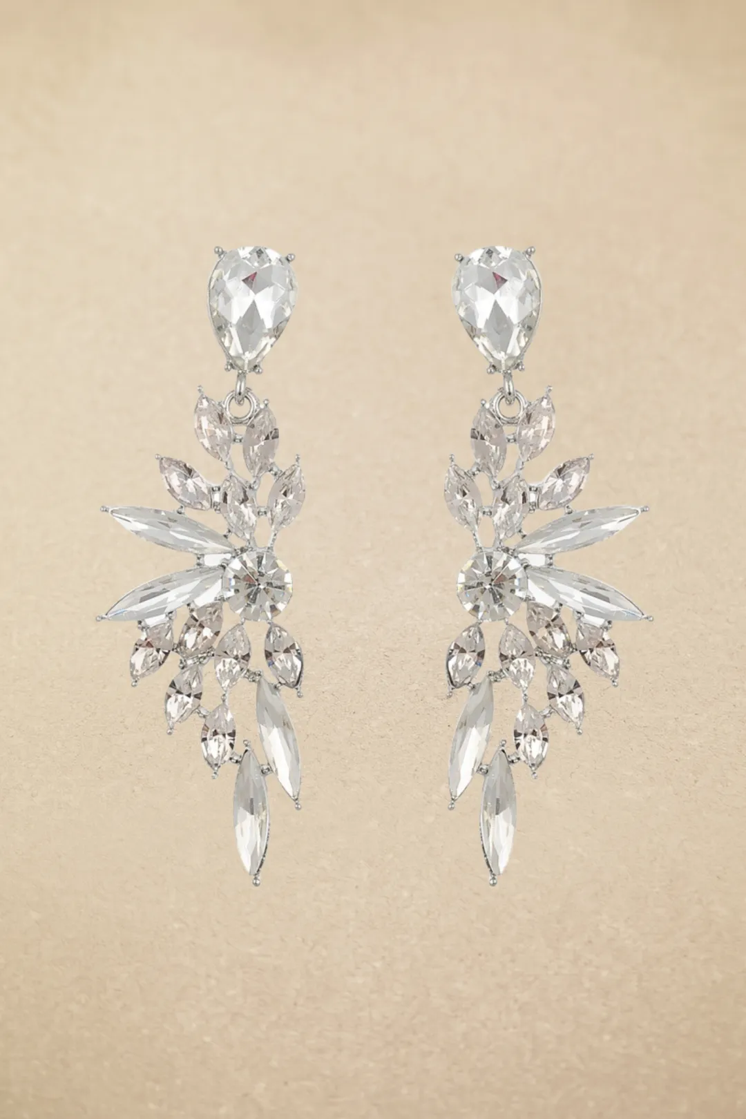 Wing Shaped Crystal Cluster Earrings