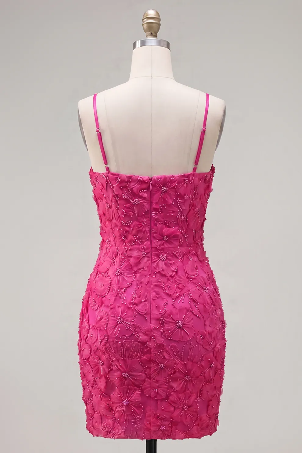 Sparkly Pink Beaded Short Bodycon Floral Homecoming Dress with Bow