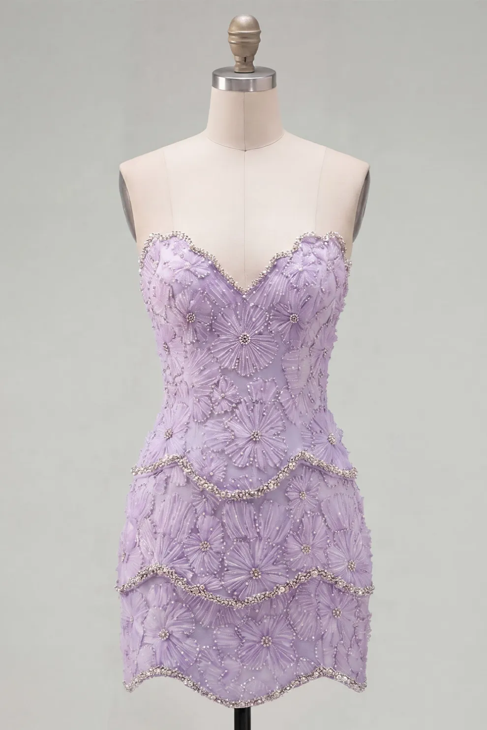 Sparkly Pink Beaded Bodycon Floral Short Homecoming Dress