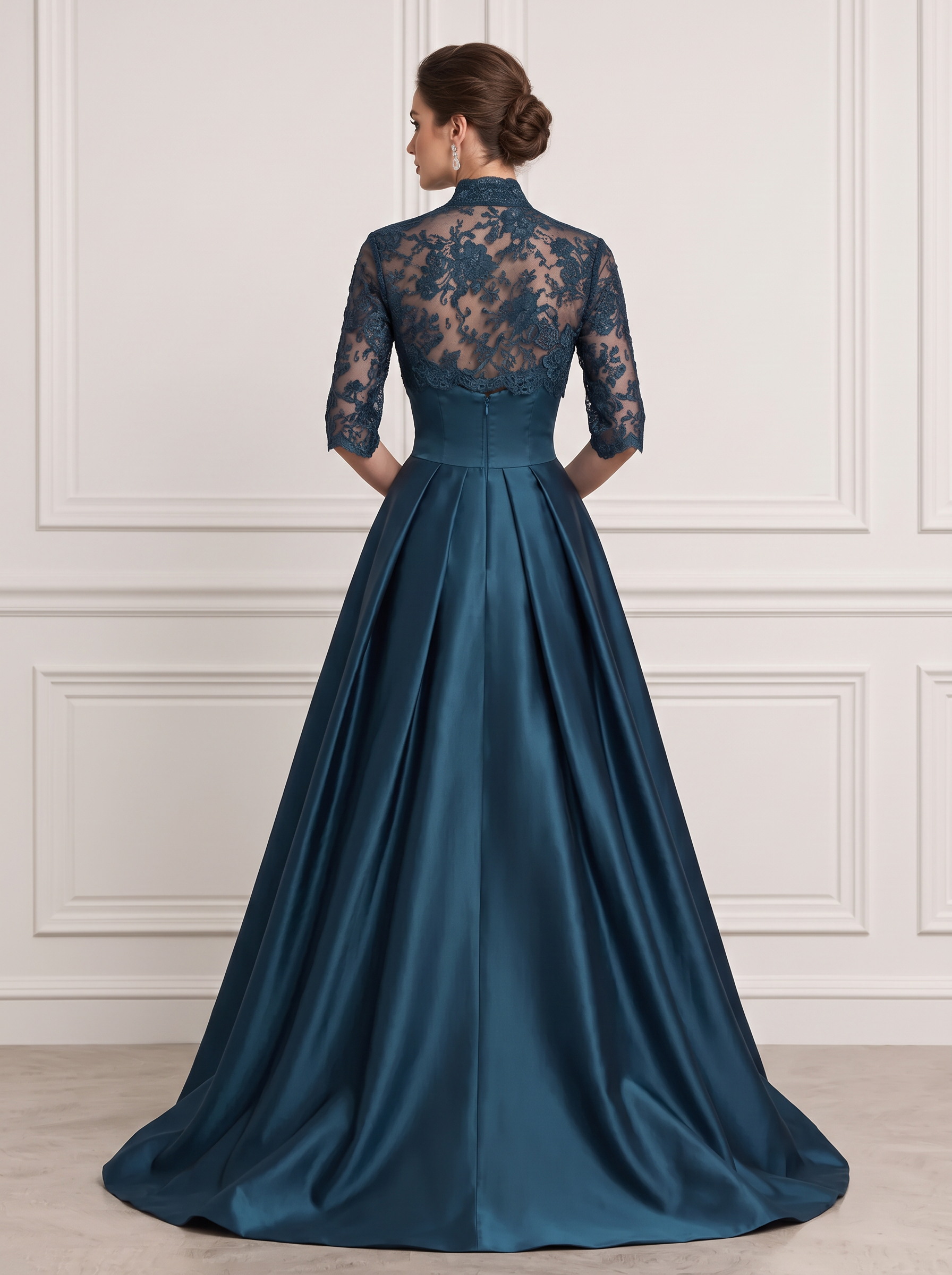 Lace Satin Sweetheart A-Line Evening Gown Maxi Dress
