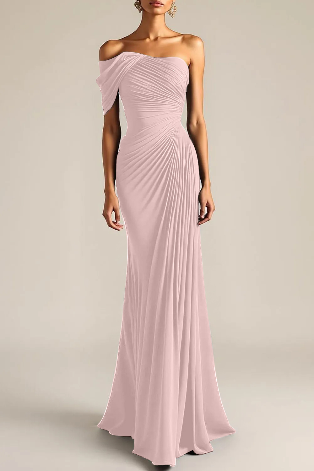 Evening Formal Dress Peacock Blue Sheath One Shoulder Maxi Dress