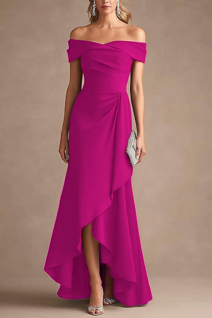 Formal Evening Dress Purple Off Shoulder Ruffle Maxi Dress