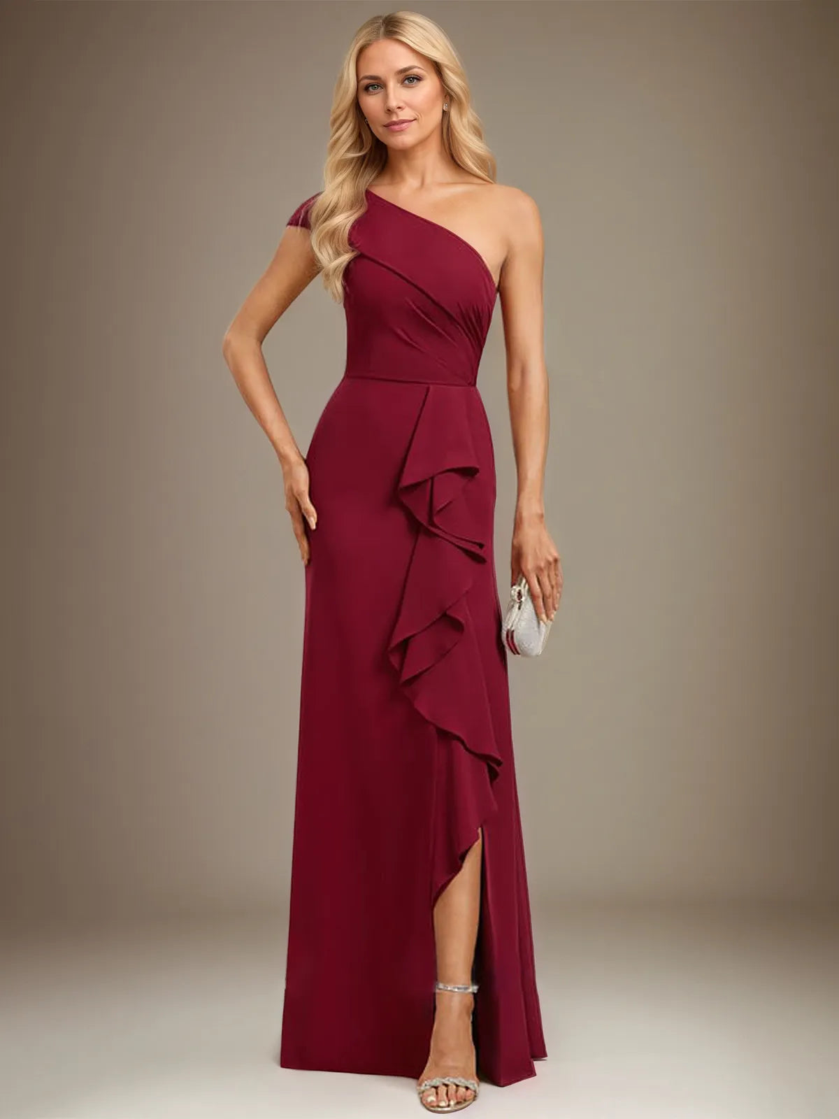 Trumpet/Mermaid One Shoulder Floor-Length Chiffon Evening Dress With Cascading Ruffles