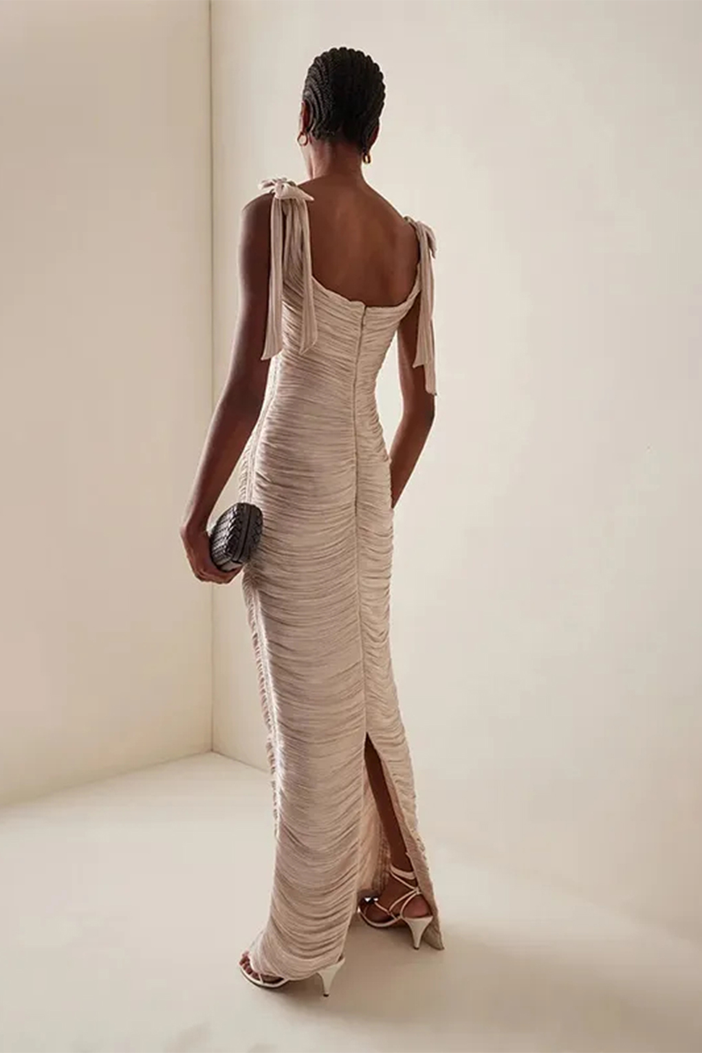 Ruched Pink Satin Gown