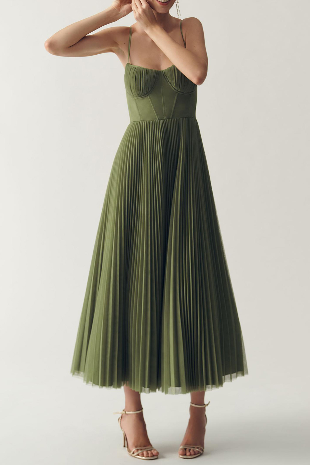 Corset Pleated Tulle Fit & Flare Midi Dress