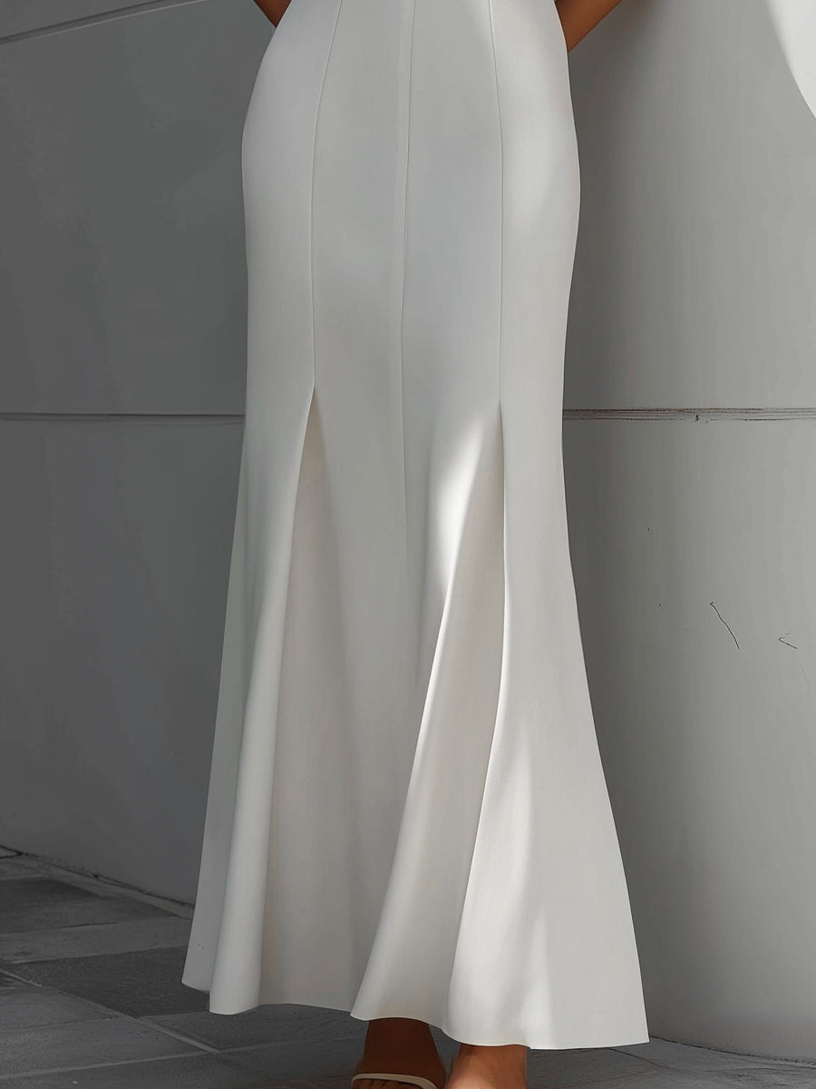 White Sleeveless Sculpted Seam Fishtail Maxi Dress