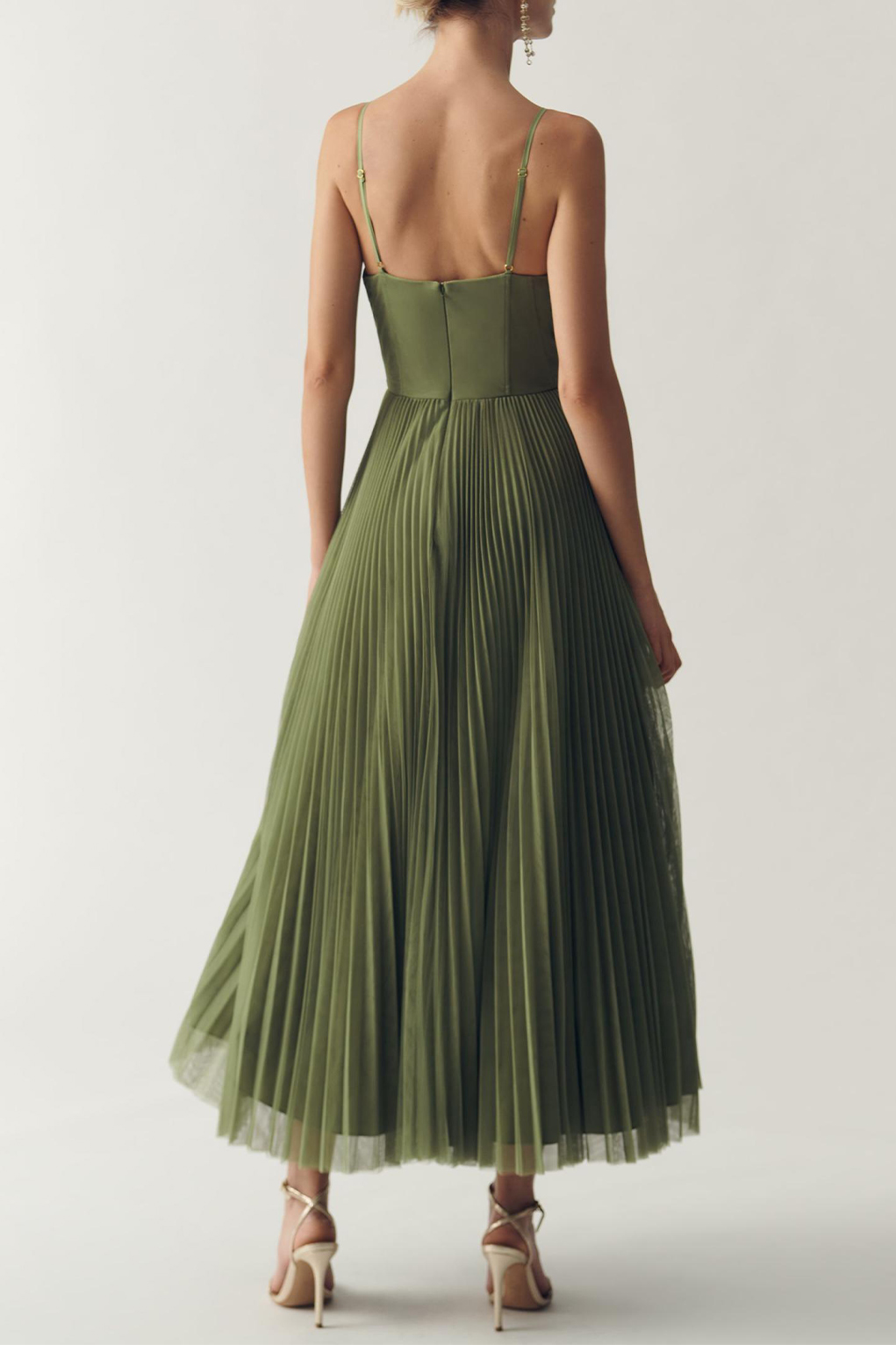 Corset Pleated Tulle Fit & Flare Midi Dress