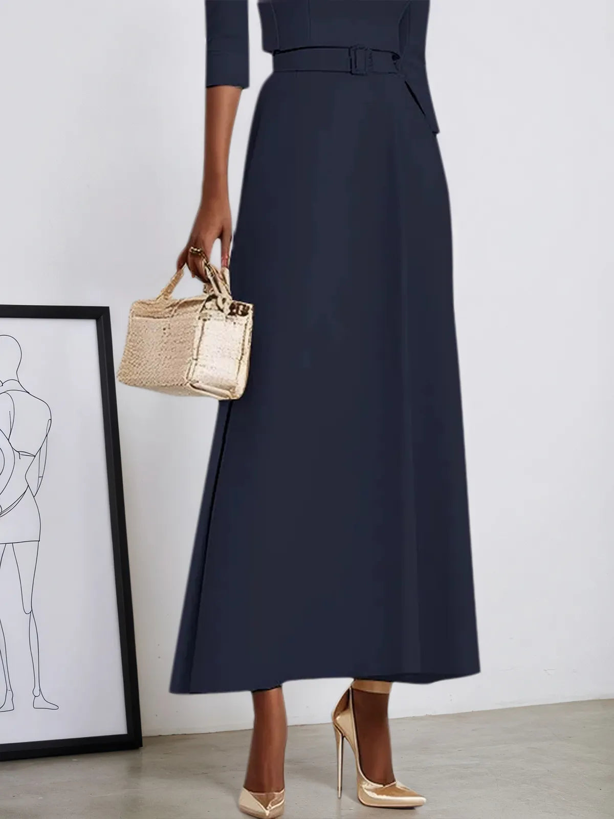 Purplish blue Classic Off The Shoulder Half Sleeve A-Line Maxi Dress