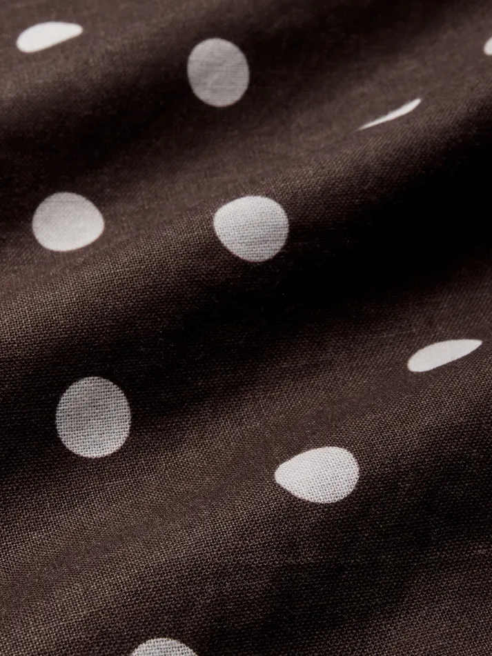 Midi Cotton Dress , Sleeveless, Shawl Collar, Polka Dots, Button Design, French Vintage, Coffee