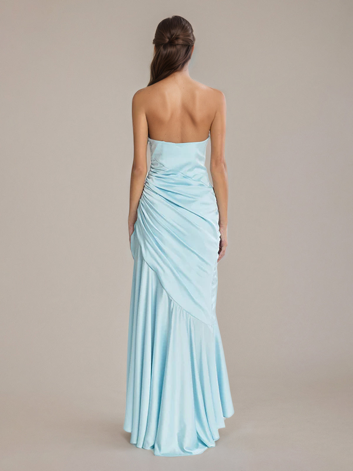 Sheath/Column Satin Off The Shoulder Sleeveless Floor Length Dresses With Ruffles