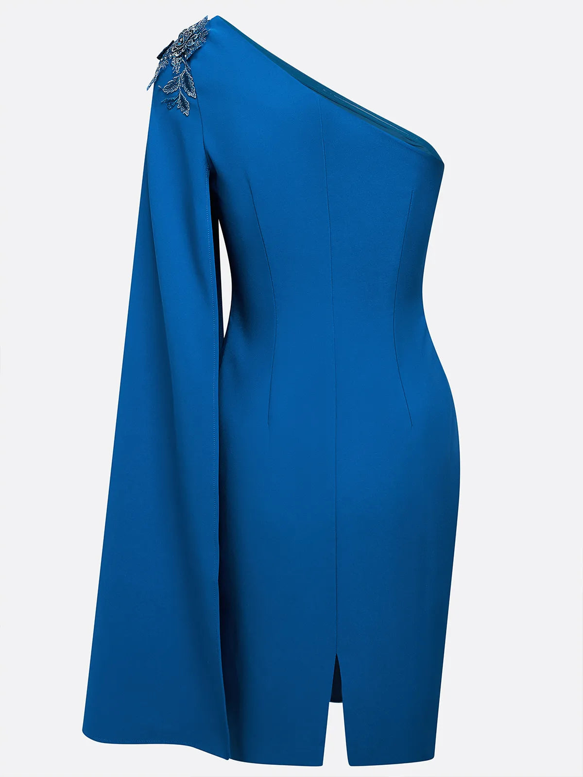 Blue Applique Hotfix Embellished Asymmetric Classic One Shoulder Sleeveless Sheath Midi Dress