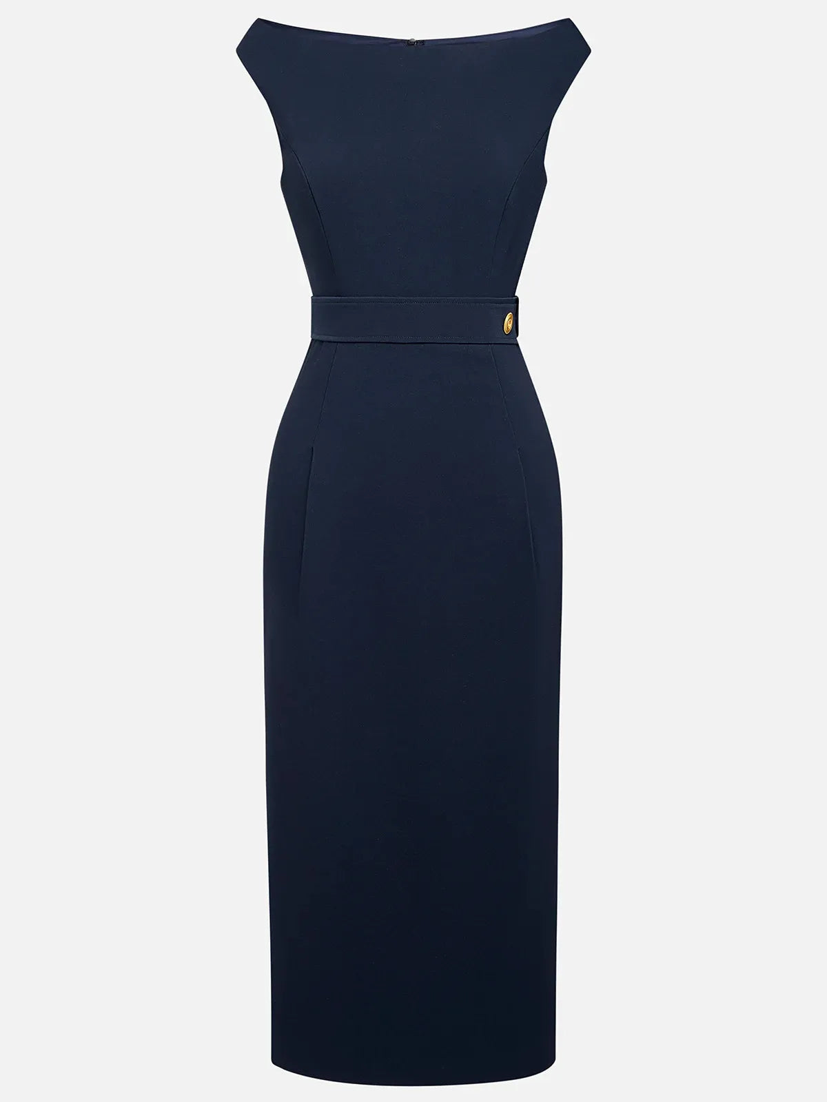 Purplish blue Buckle Classic Off The Shoulder Cap Sleeve Sheath Midi Dress