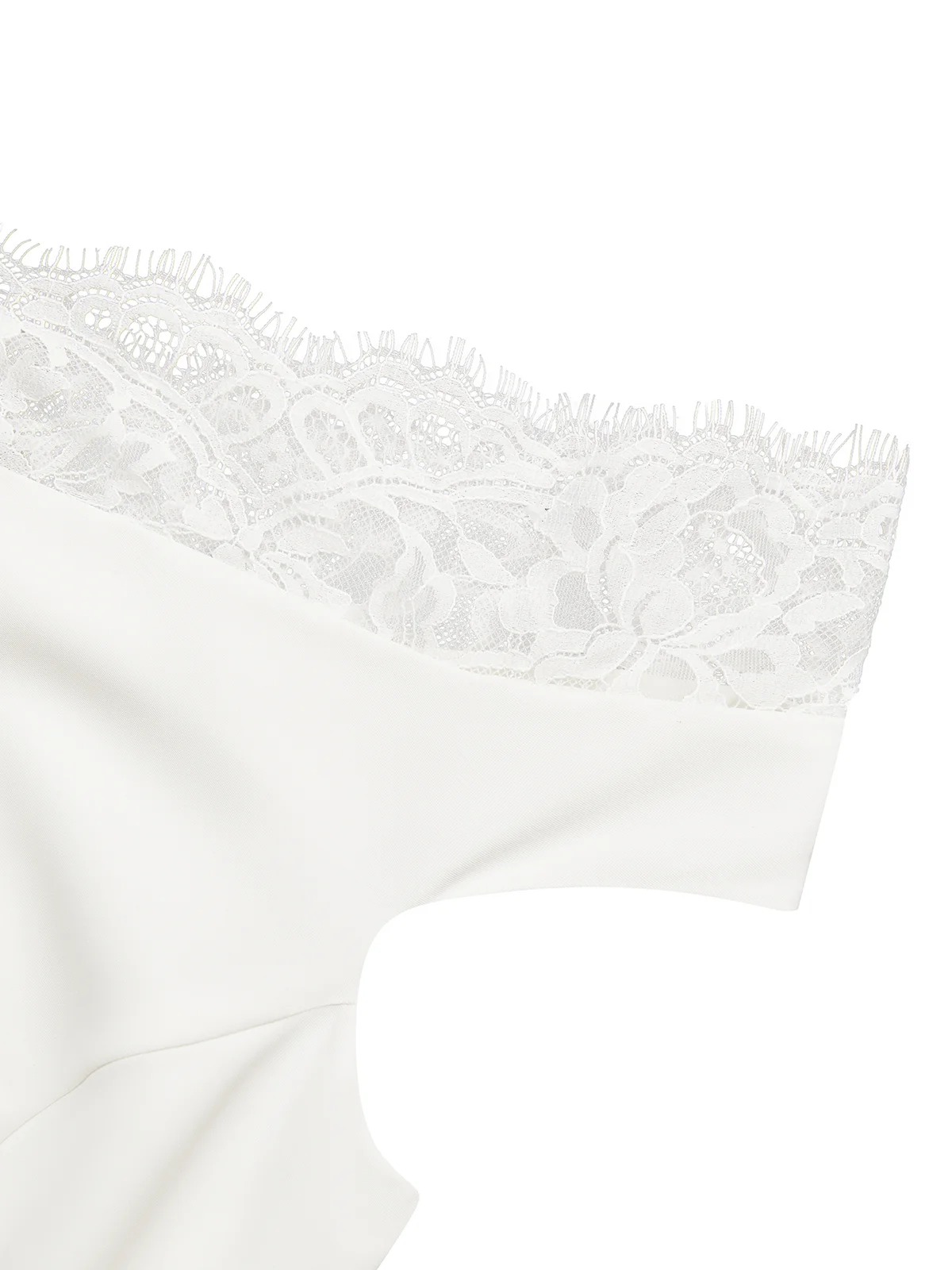 White Lace Split Joint Classic One Shoulder Short Sleeve Sheath Midi Dress