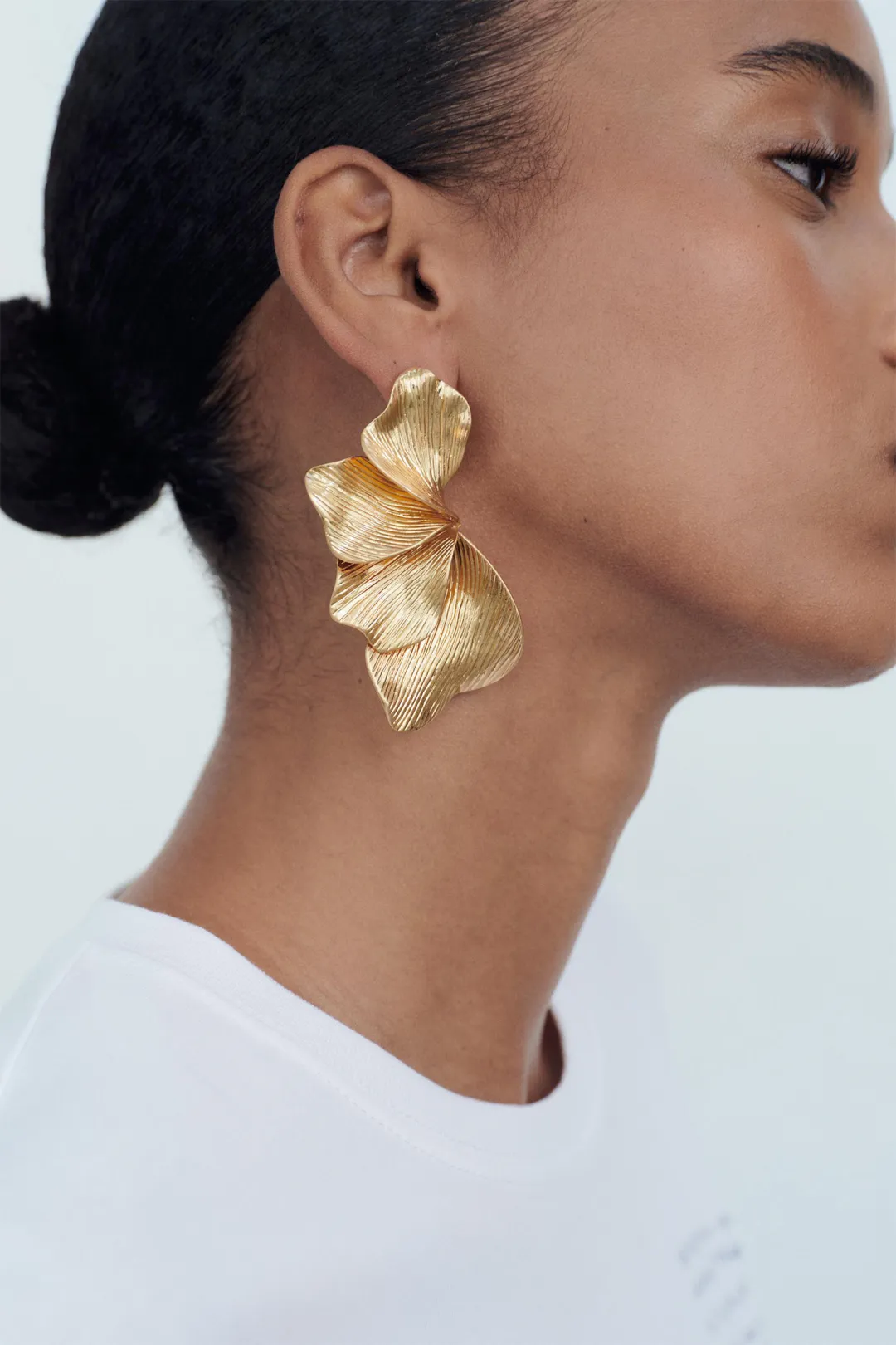 Textured Metal Leaf Drop Earrings