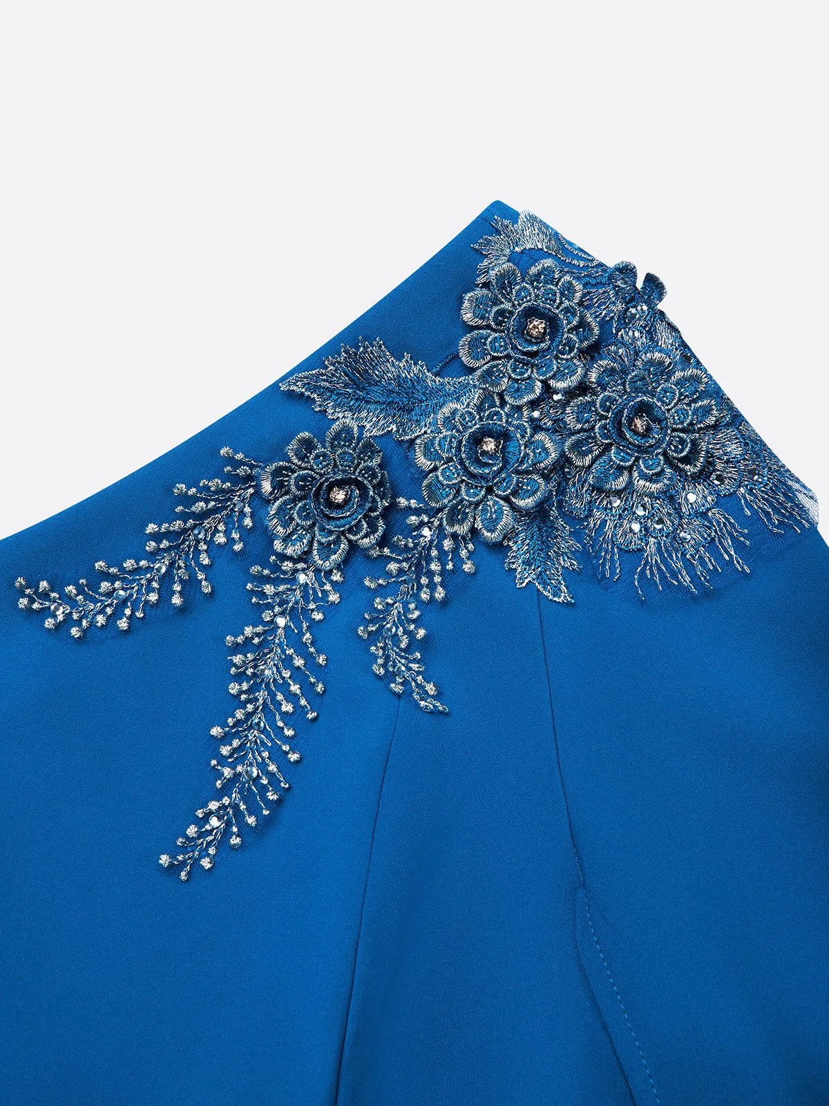 Blue Applique Hotfix Embellished Asymmetric Classic One Shoulder Sleeveless Sheath Midi Dress