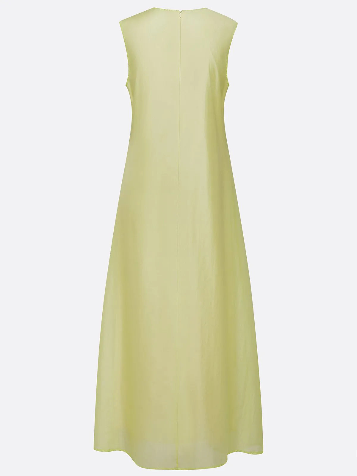 Yellow Embroidery Classic Crew Neck Sleeveless A-Line Maxi Dress