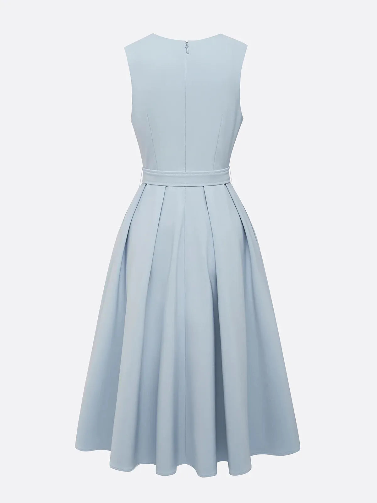 Light Blue Lace V Neck Sleeveless A-Line Midi Dress