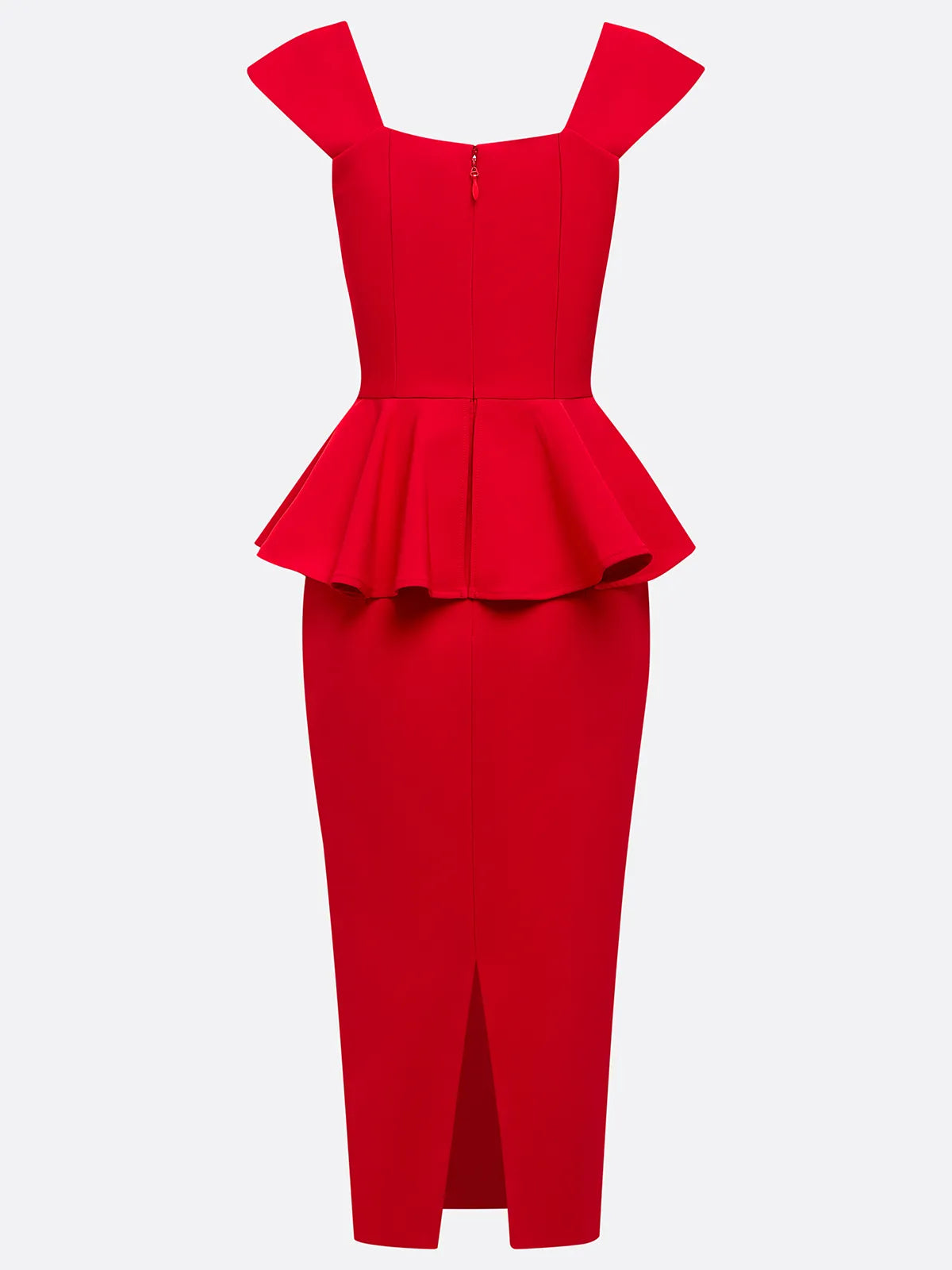Red Peplum Square Neck Sleeveless Sheath Midi Dress
