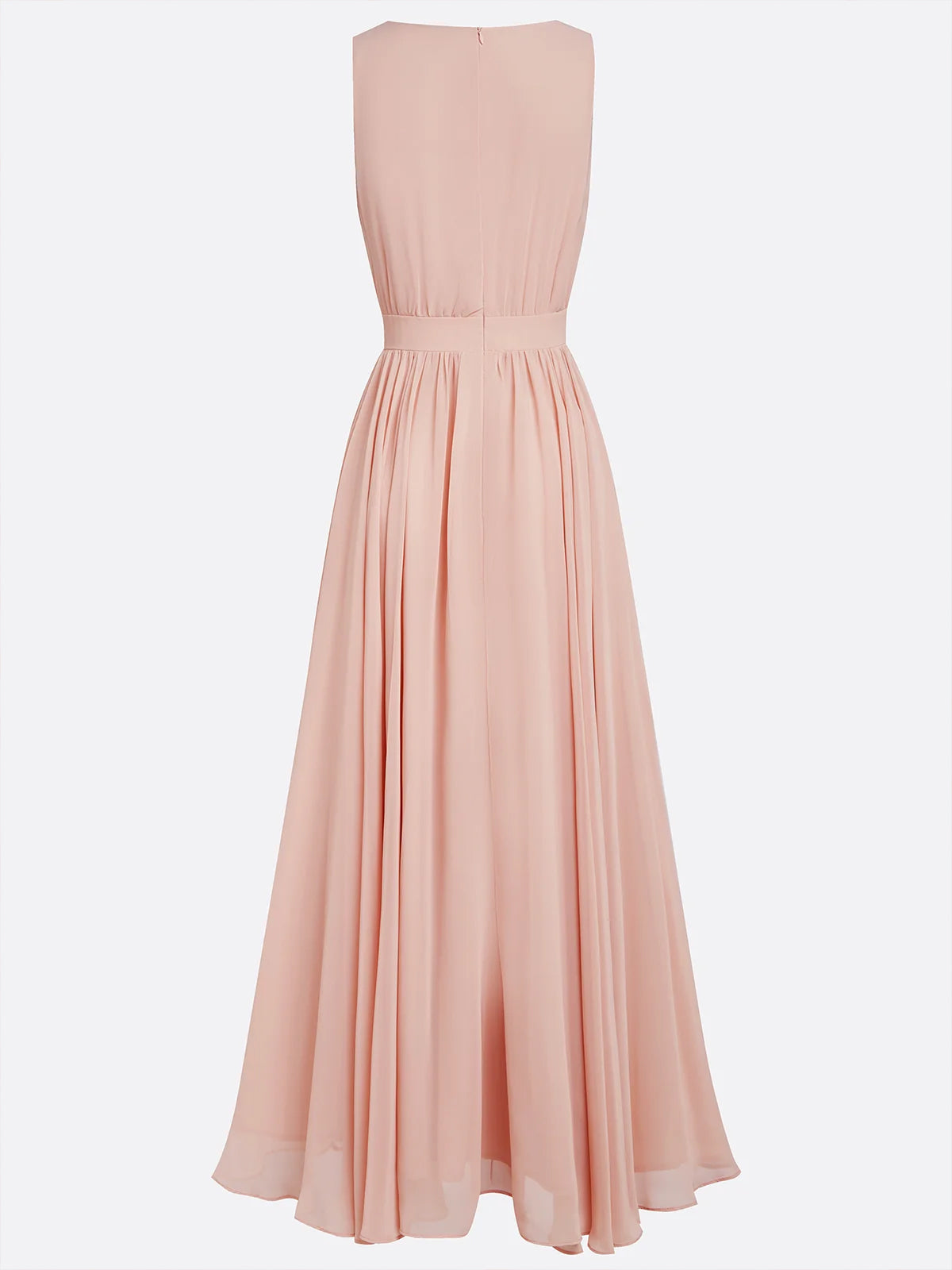 Pink A Line Chiffon V Neck Sleeveless Floor Length Dresses With 3D Flower