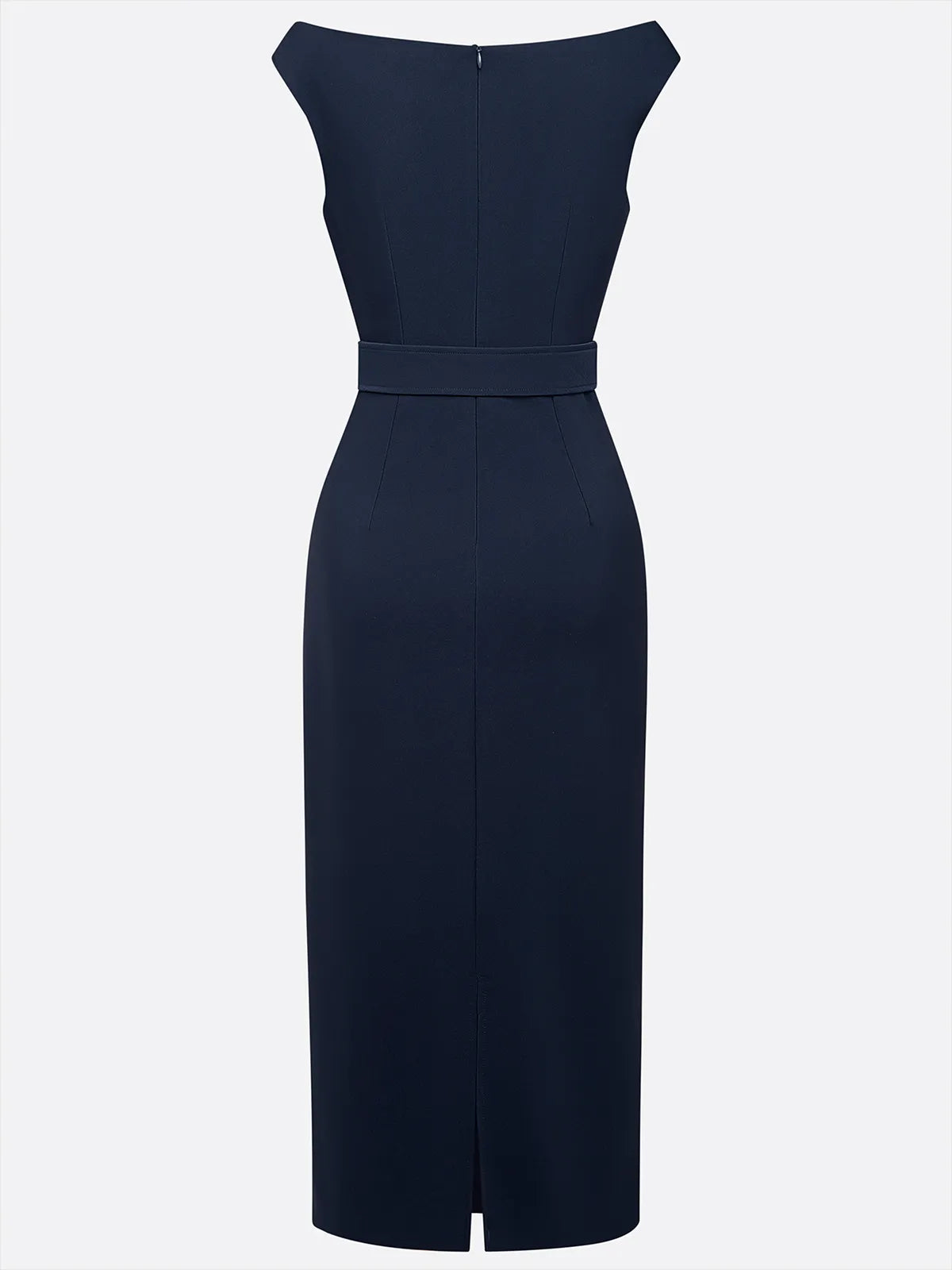 Purplish blue Buckle Classic Off The Shoulder Cap Sleeve Sheath Midi Dress