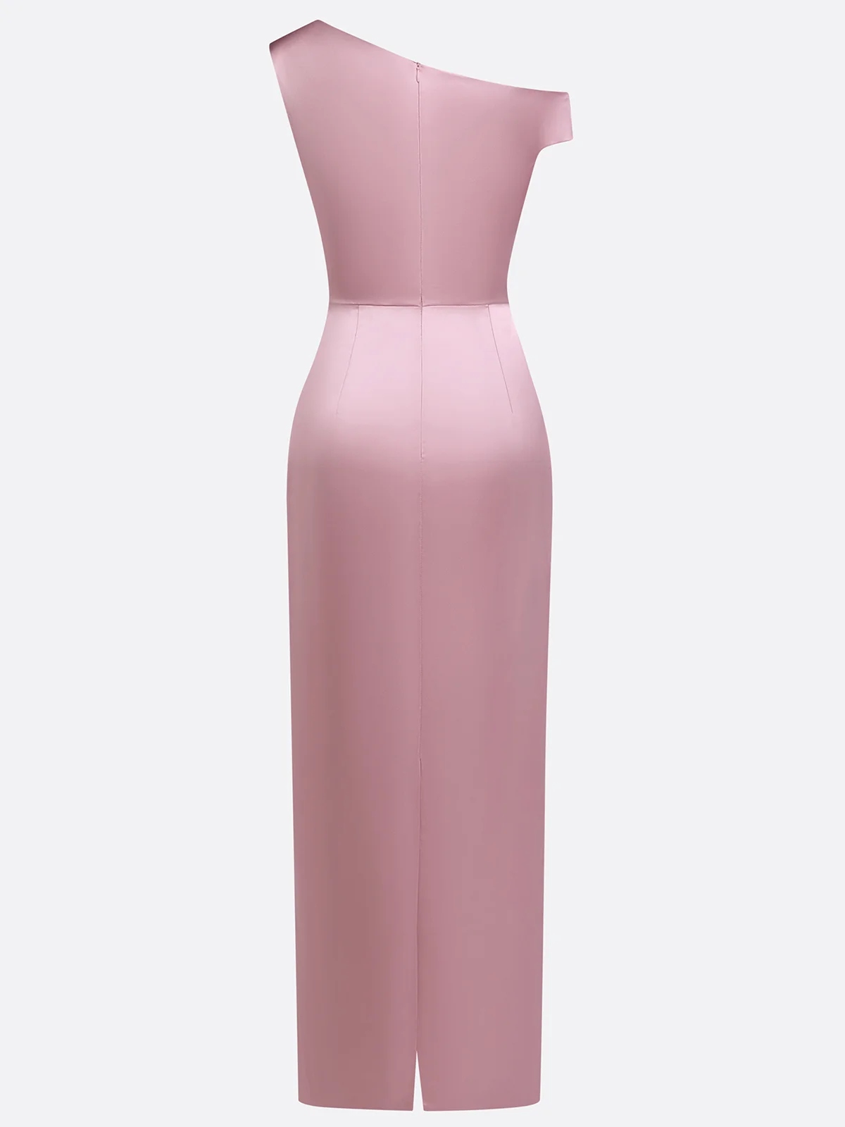 Pink Satin One Shoulder Short Sleeve Sheath Gown Dress