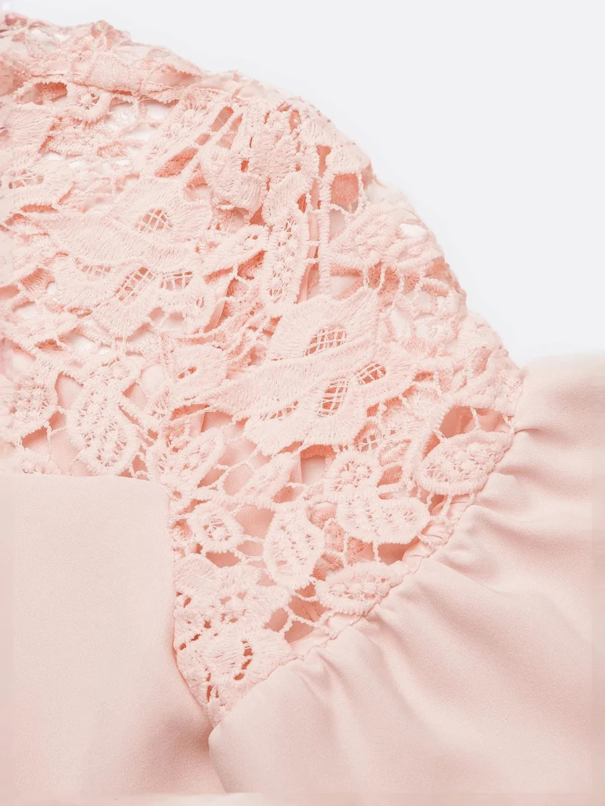 Pink Lace Classic Crew Neck Short Sleeve Balloon Sleeve Sheath Midi Dress