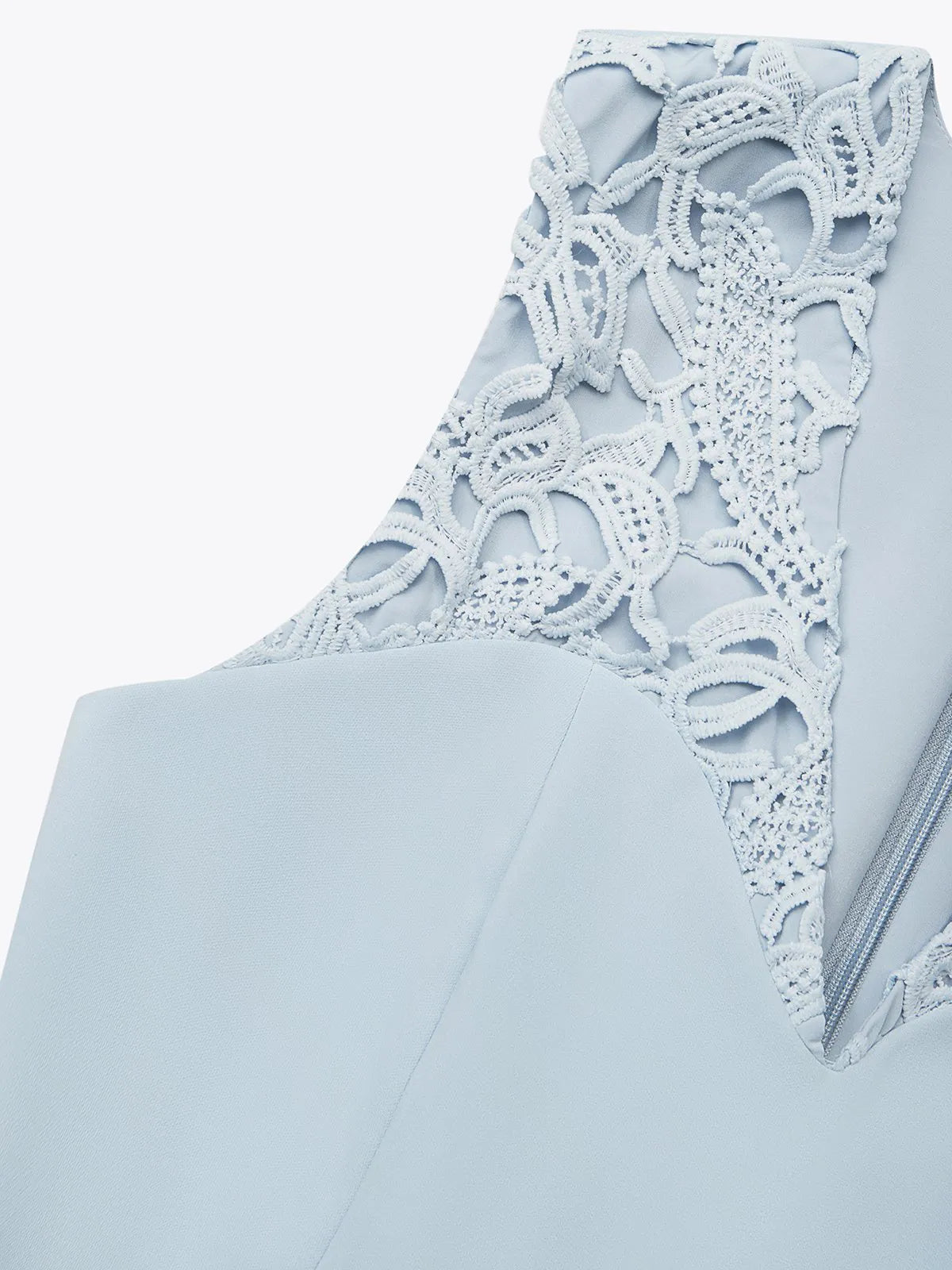 Light Blue Lace V Neck Sleeveless A-Line Midi Dress