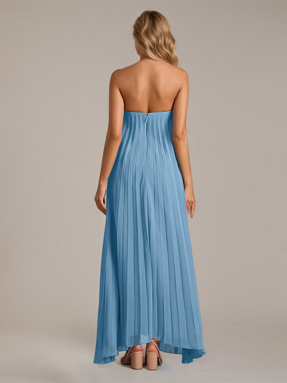 Blue A Line Satin Off The Shoulder Sleeveless Floor Length Dresses