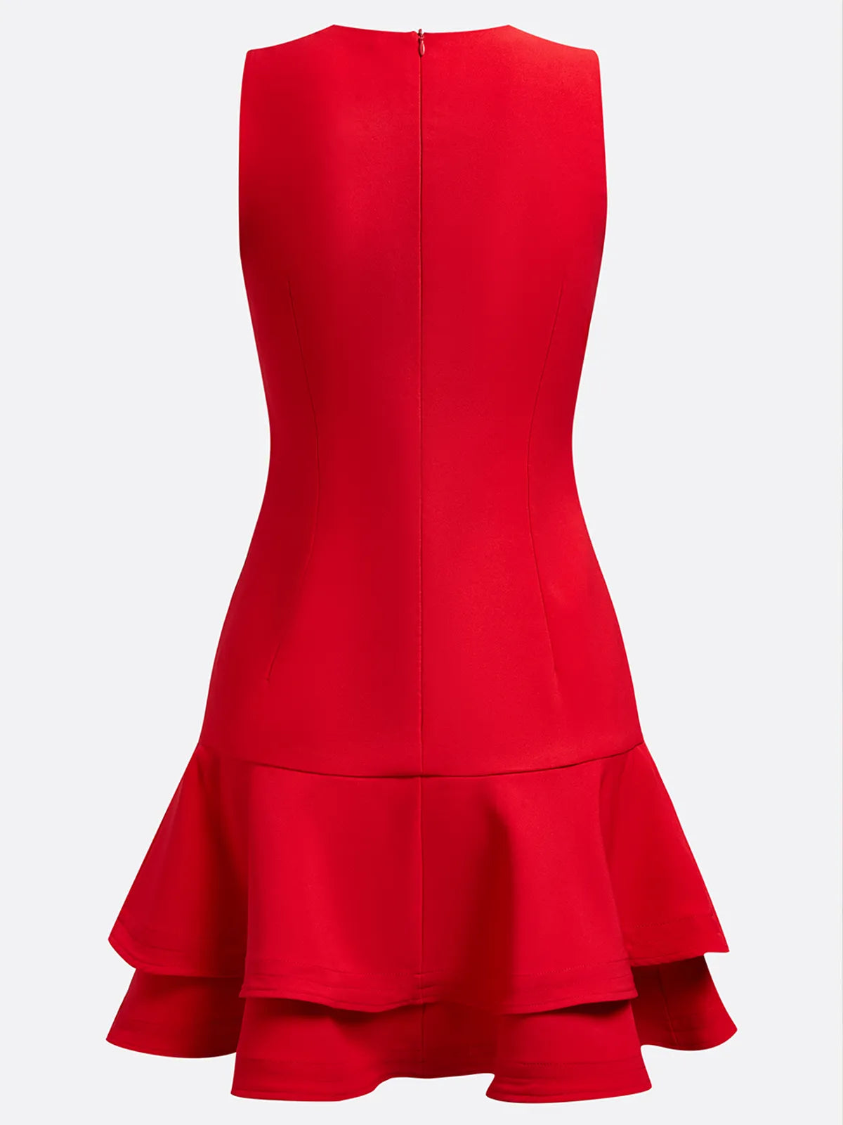 Red Ruffled Crew Neck Sleeveless A-line Mini Homecoming Dress
