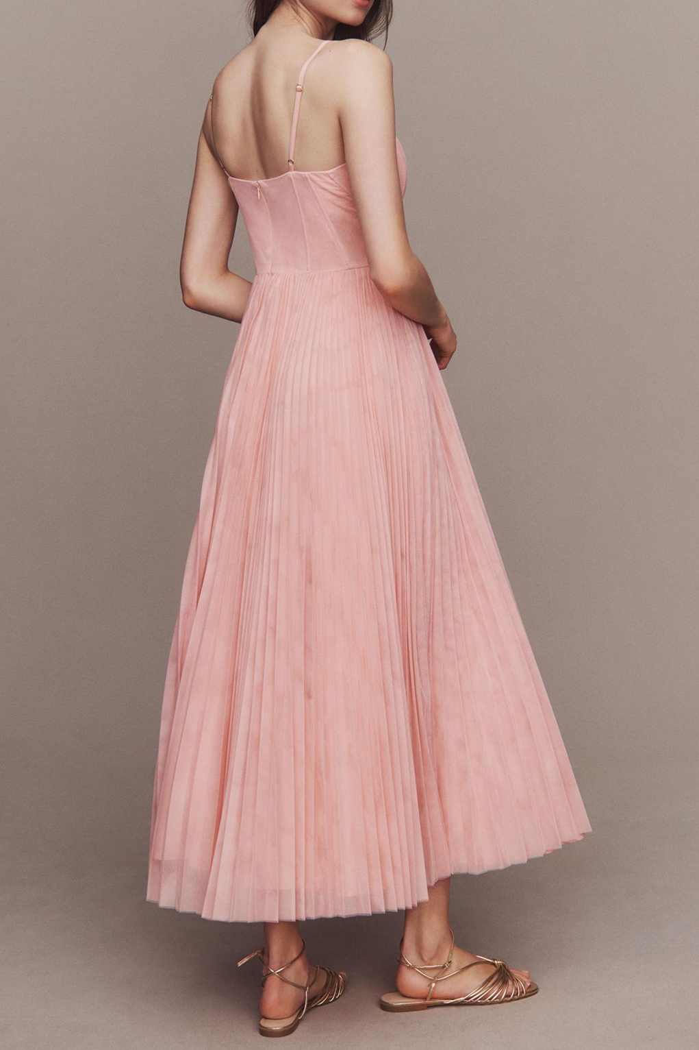 Corset Pleated Tulle Fit & Flare Midi Dress