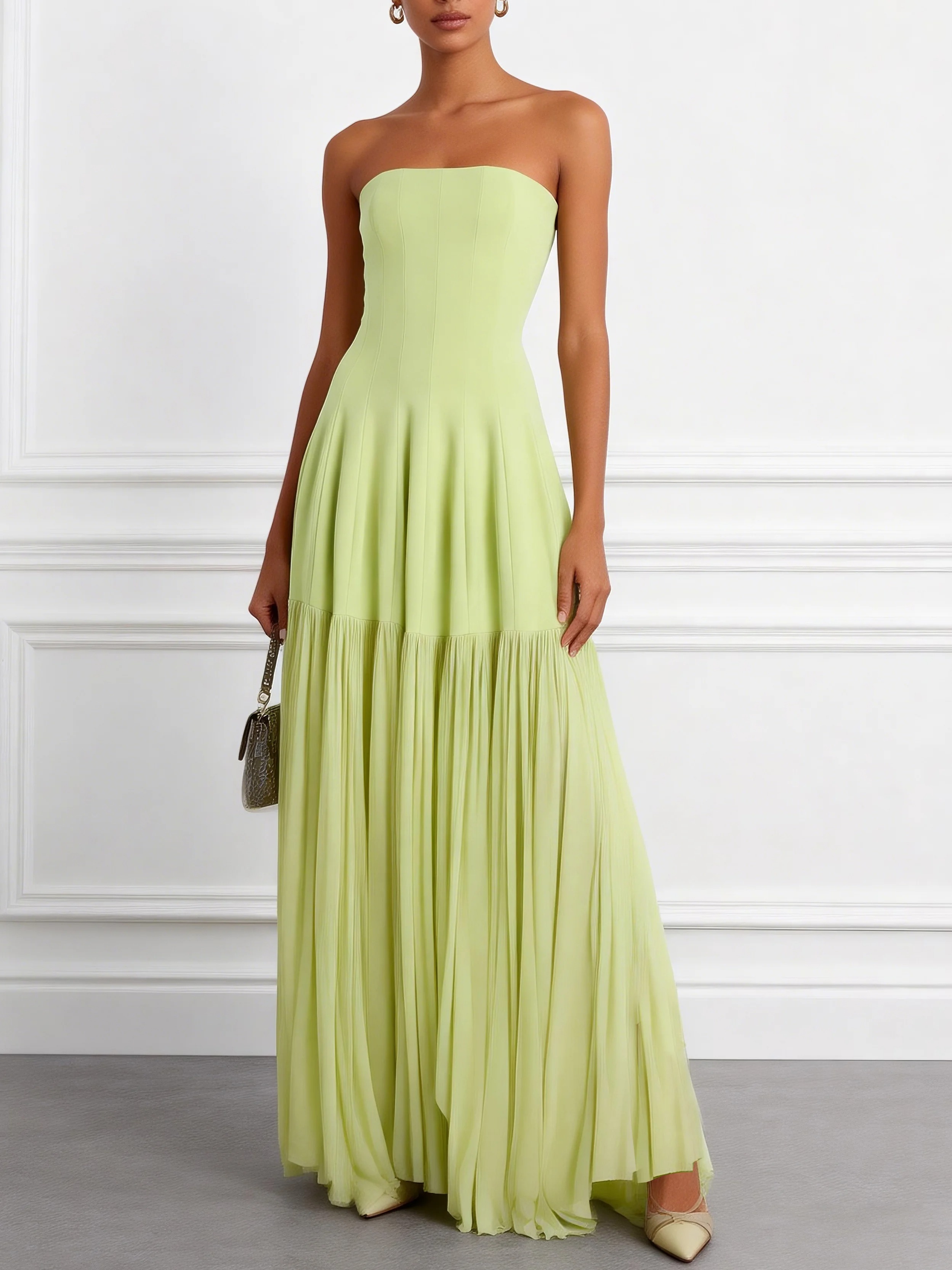 Light Green Classic Strapless Sleeveless A-Line Gown Dress