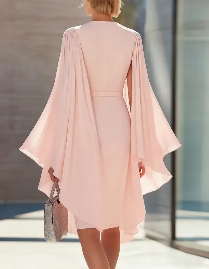 Pink Capestyle Waist Cinching Mini Dress