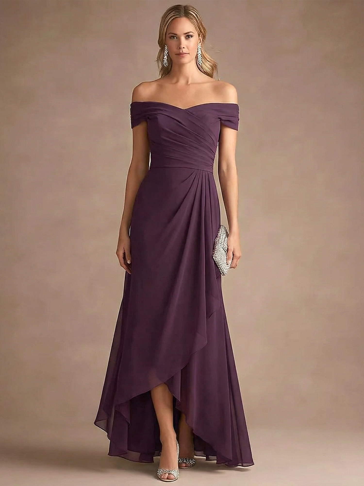 Formal Evening Dress Purple Off Shoulder Ruffle Maxi Dress
