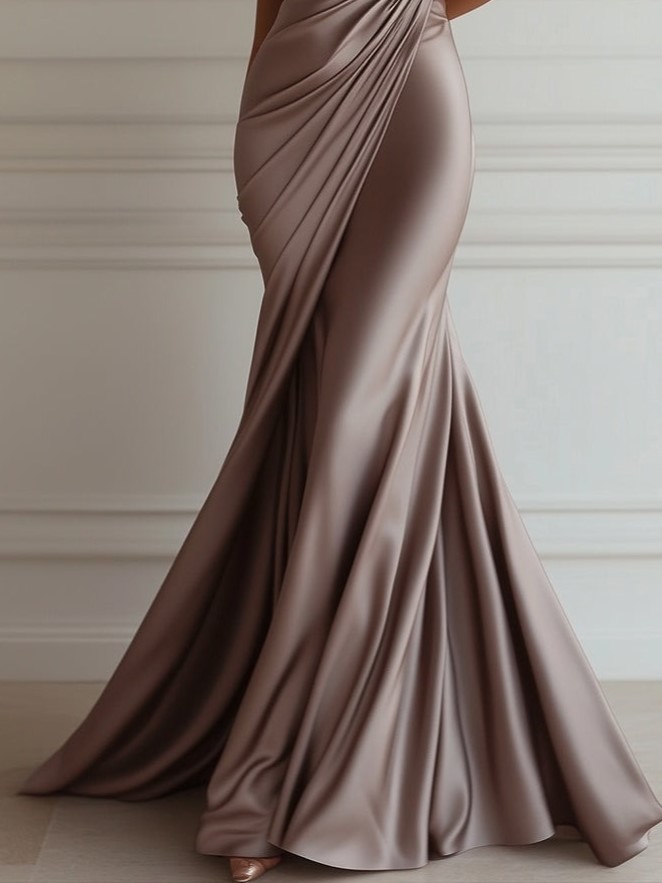 Champagne Satin One-Shoulder Gown