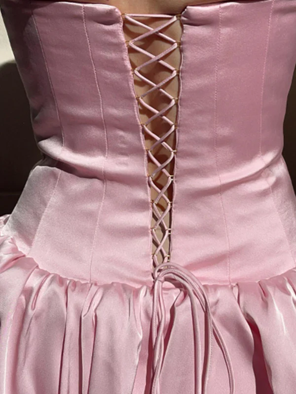 Elegant Pink Satin Corset Style Homecoming Dress