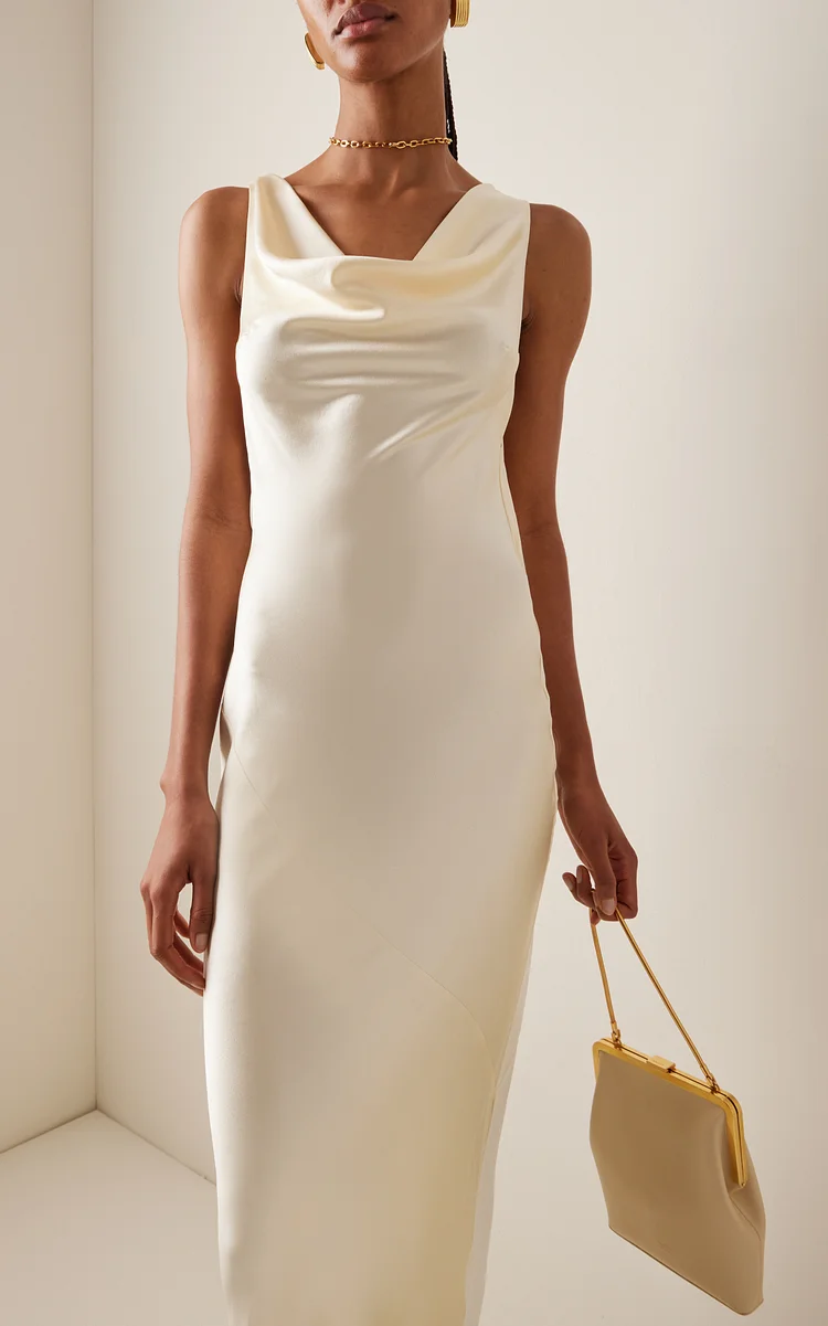 Cowl White Satin Dress