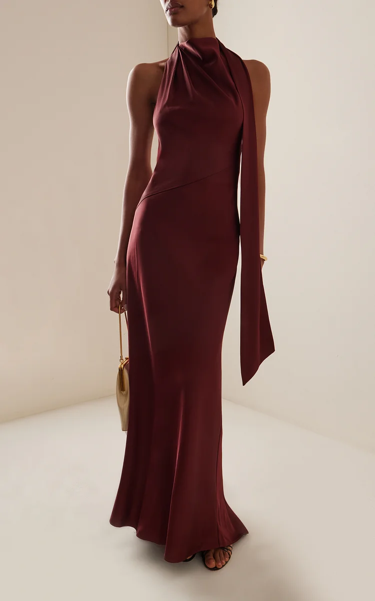 Adriana Draped Satin Halter Gown