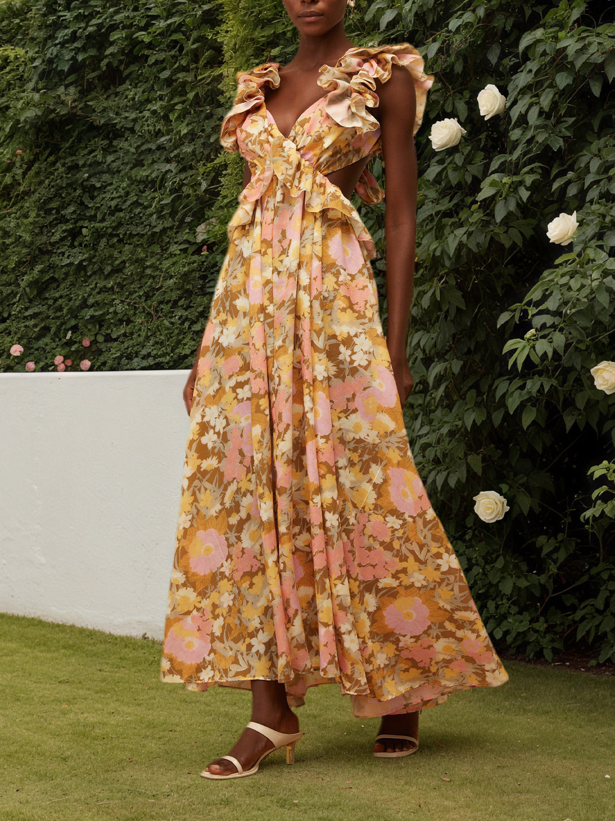 Open Back Floral Print Maxi Dress