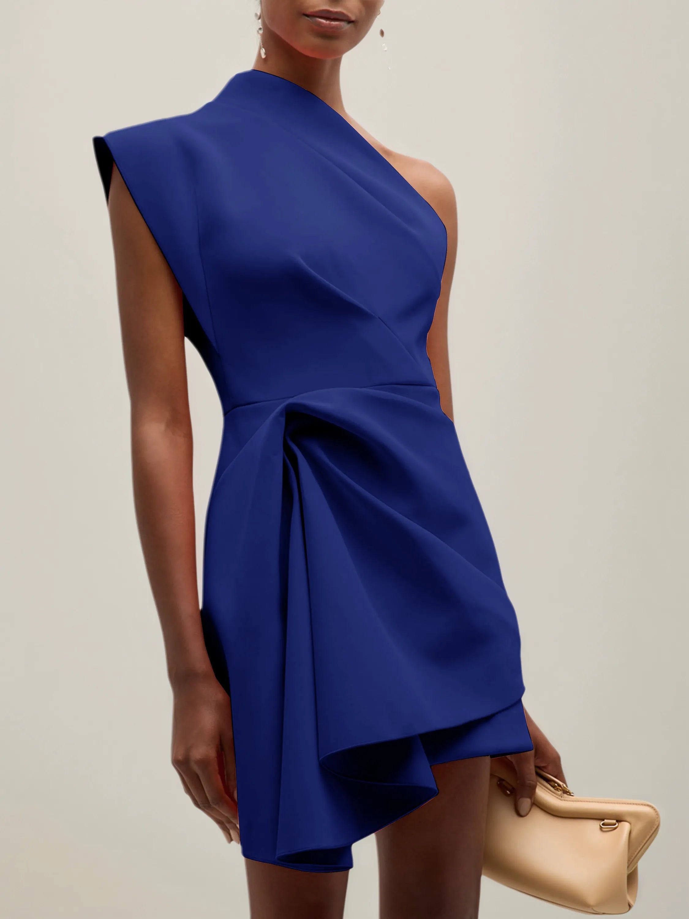 Purplish blue Ruched One Shoulder Sleeveless A-line Mini Homecoming Dress