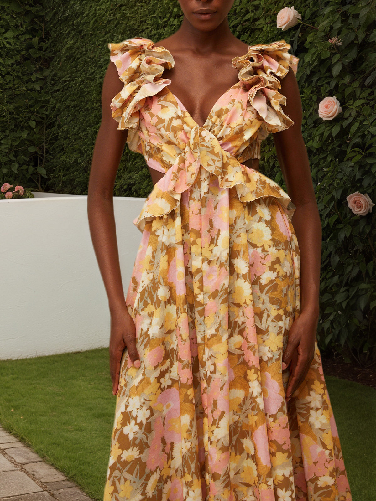 Open Back Floral Print Maxi Dress