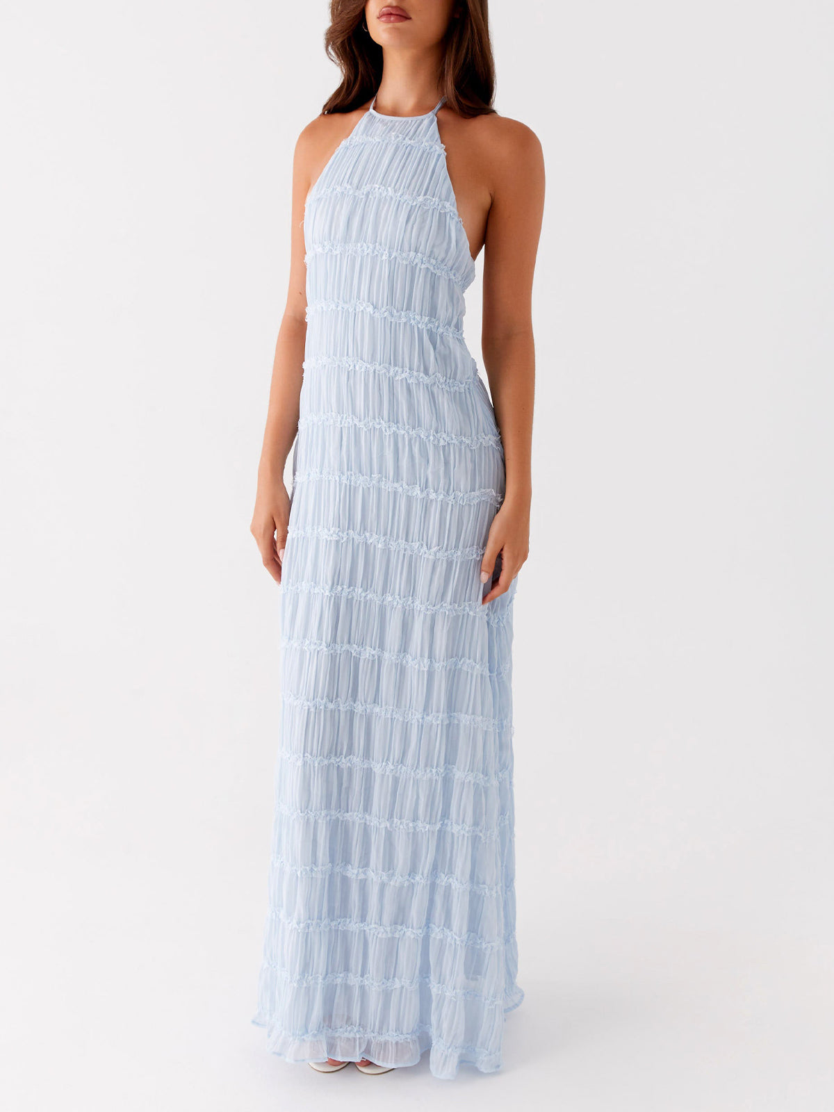 Ivory Backless Sleeveless Halter Neck Maxi Dress