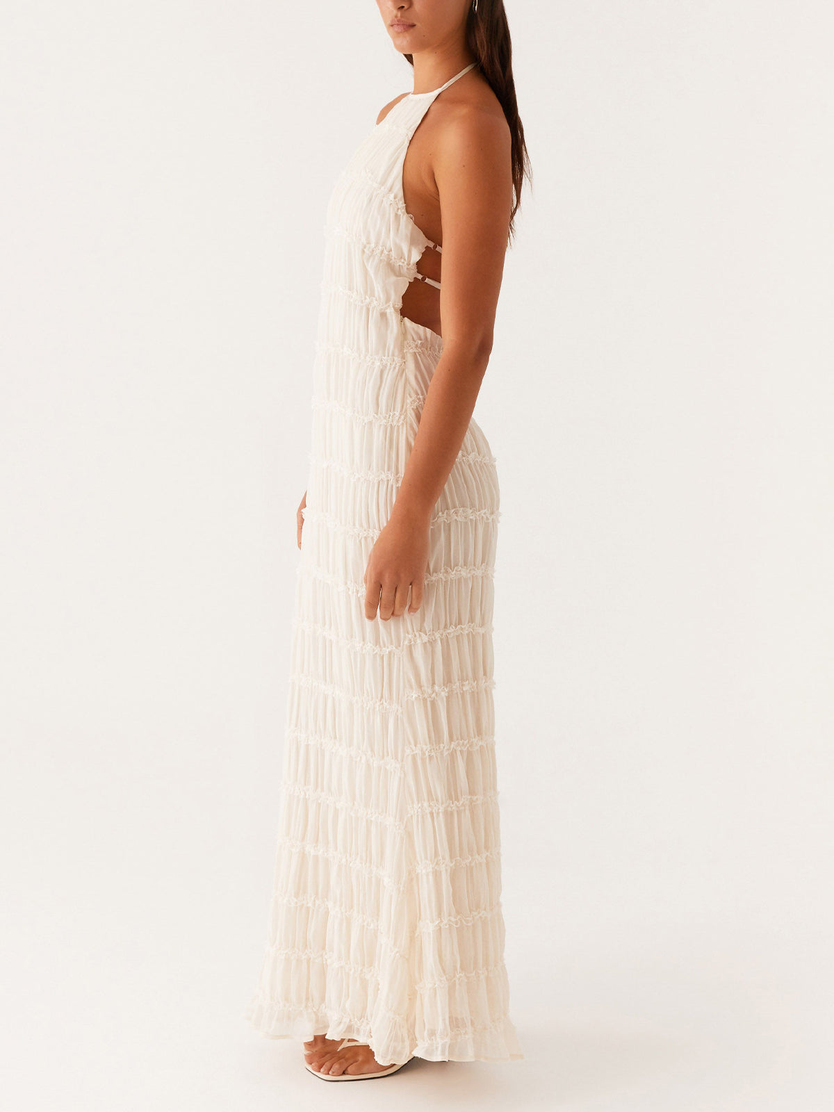 Ivory Backless Sleeveless Halter Neck Maxi Dress