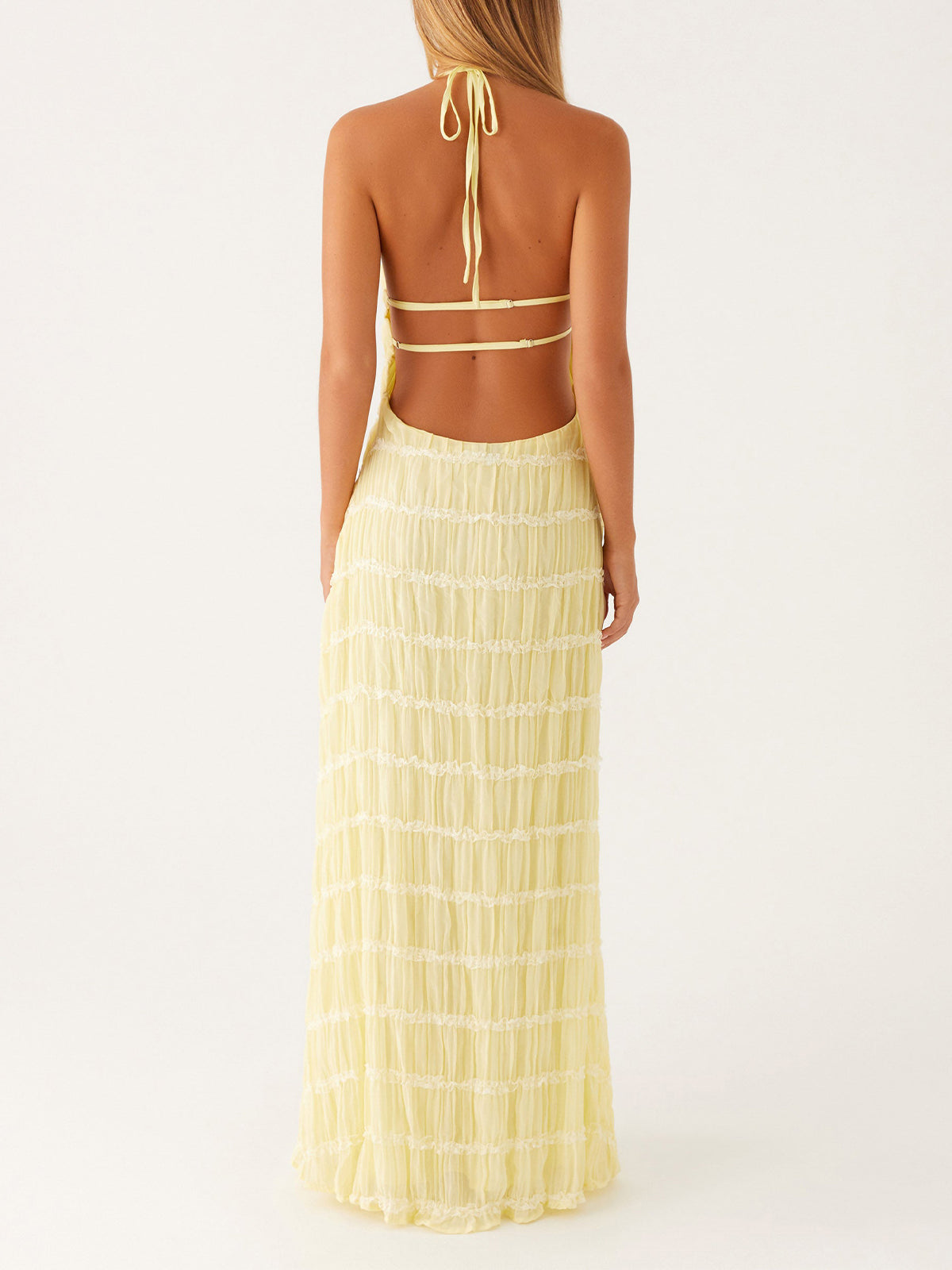 Ivory Backless Sleeveless Halter Neck Maxi Dress