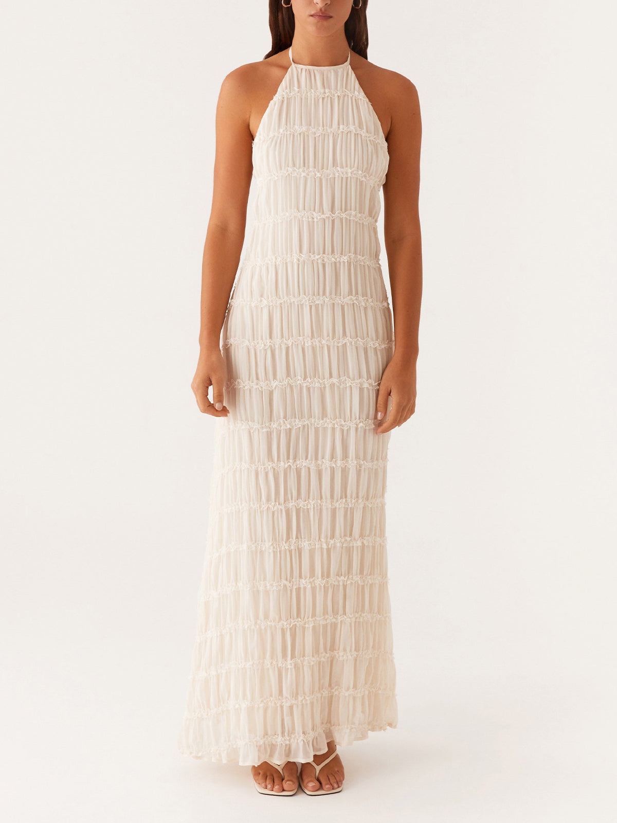 Ivory Backless Sleeveless Halter Neck Maxi Dress