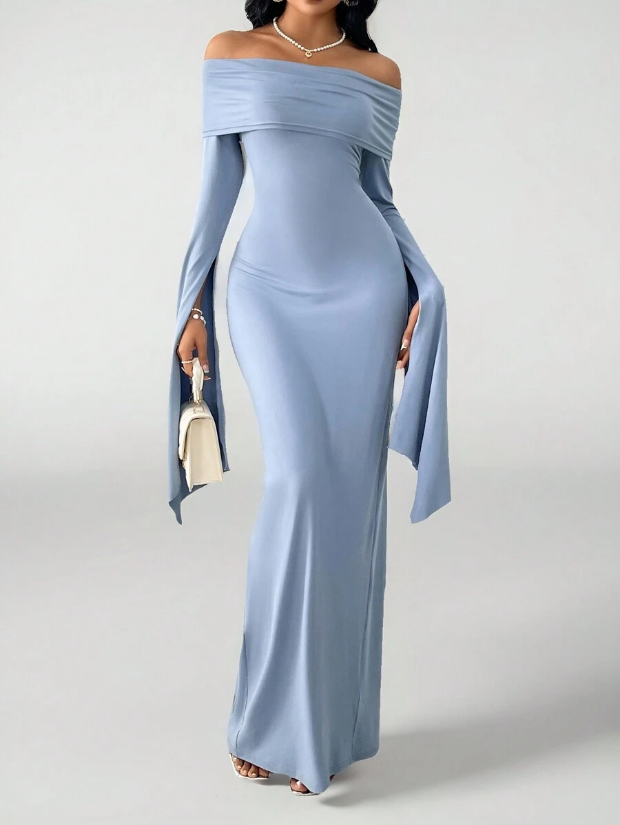 Off-shoulder Long-sleeved Sexy Maxi Dress