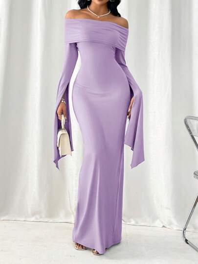 Off-shoulder Long-sleeved Sexy Maxi Dress