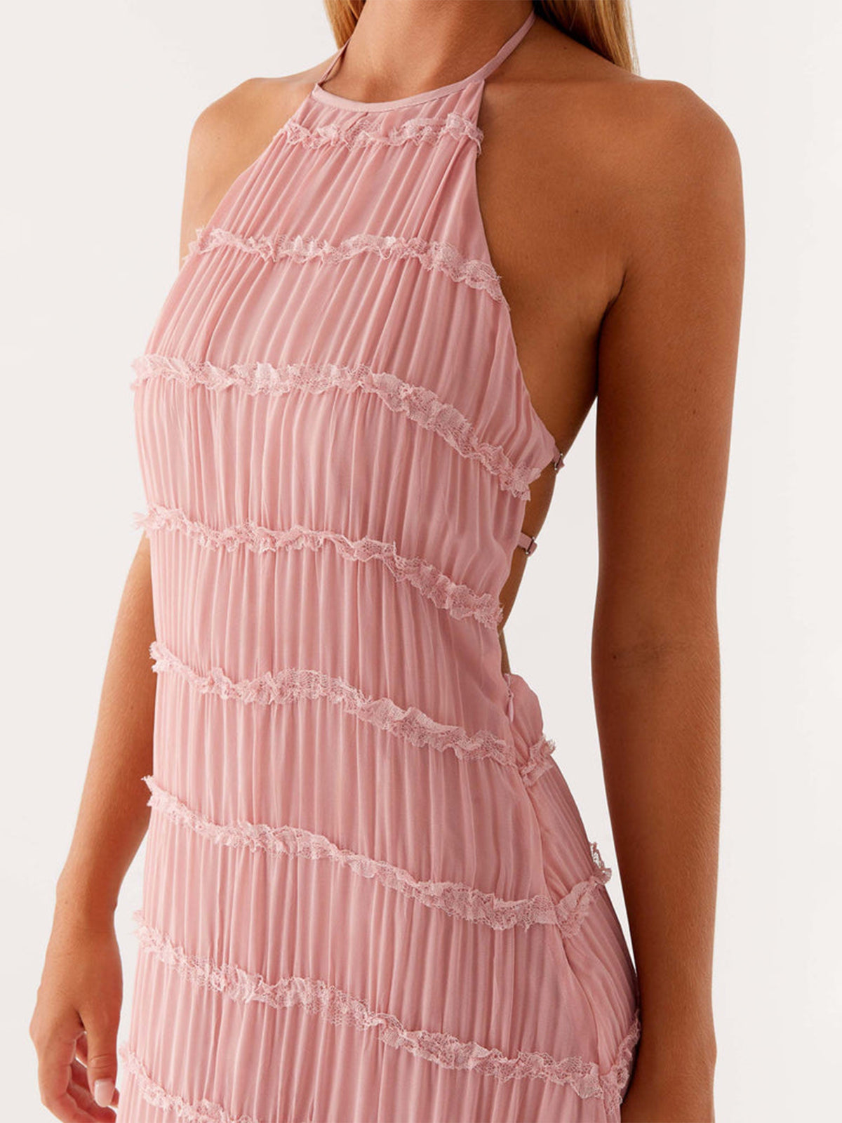 Ivory Backless Sleeveless Halter Neck Maxi Dress