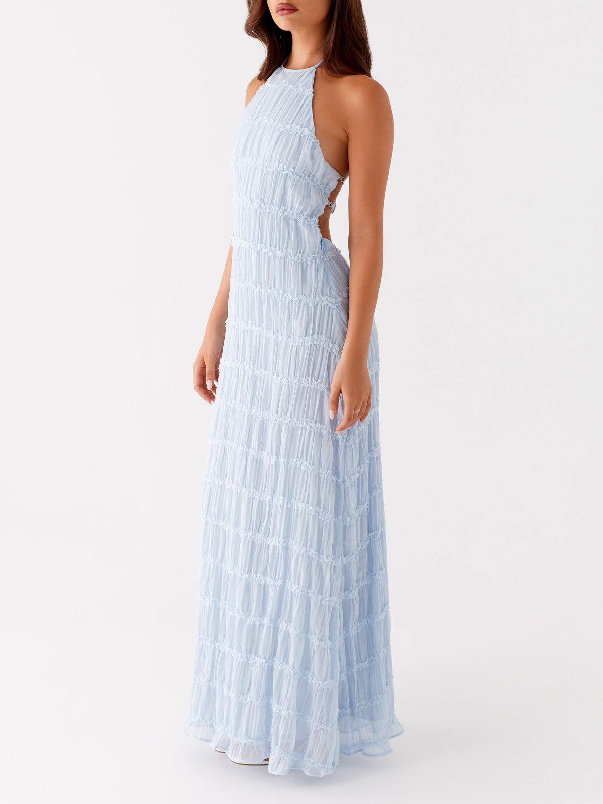 Ivory Backless Sleeveless Halter Neck Maxi Dress